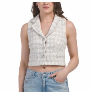 Rachel Zoe Cream Button-Up Crop Top